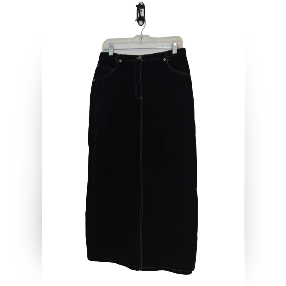 Vtg Black‎ Velvet Midi Y2K High Waist Pencil Goth Skirt Made in Canada Size 10